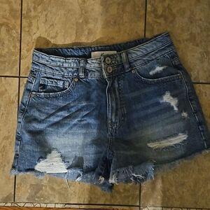 KanCan High Frayed Stretch Light Wash Blue Denim Jean Short Size Small